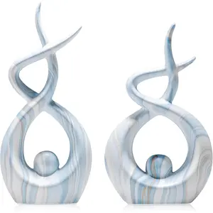 Blue Sculptures Home Decor, Dining Room Table Centerpiece Living Room Decor, Ceramic Statues Shelf Decor, Modern Abstract Art Desktop Entrance Table Decorations (Set of 2, 9.84" H & 8.86" H)
