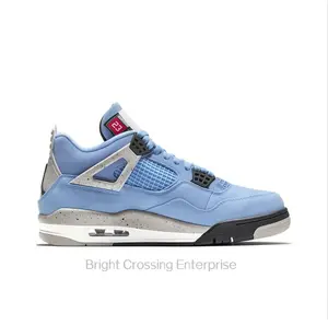 Retro Mid-Top Basketball Shoes in University Blue Suede Upper with Cement Grey Speckle Accents, Black Mesh Side Wings, and Visible Air Unit