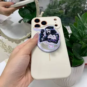 Spooky Cute Ghost Mask Killer Acrylic Phone Grip | Kawaii Horror Movie Character Griptok with Cat | Cute Slasher holding Kitten Phone Stand Holder | Gothic Aesthetic Tech Accessories Gift
