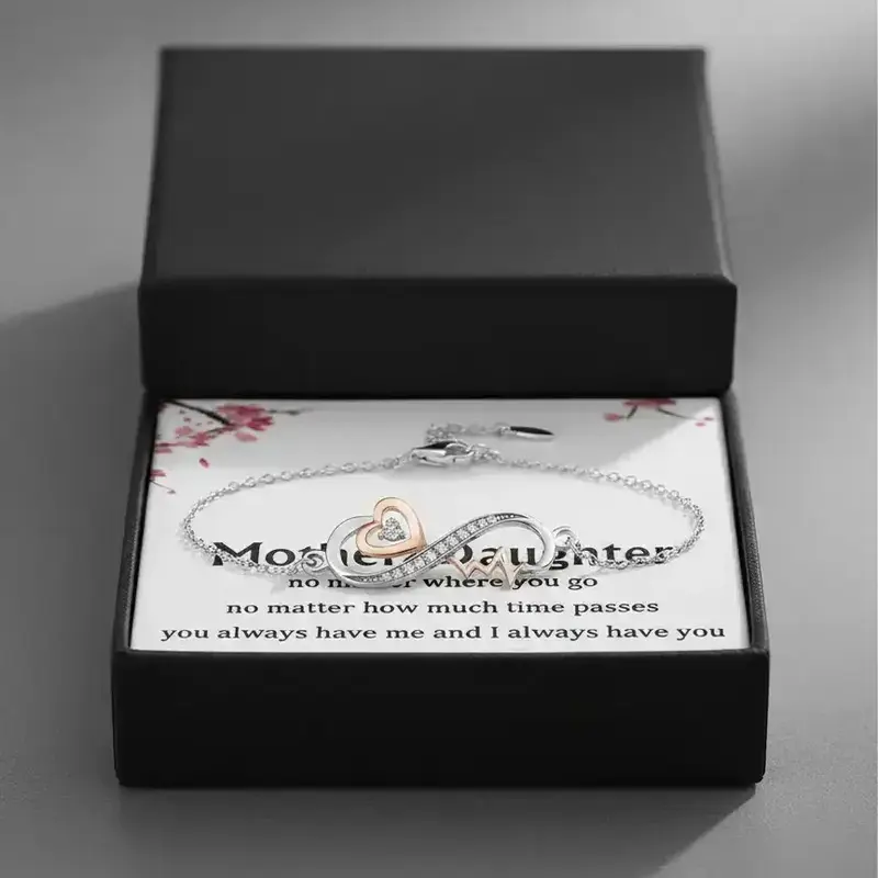 Mother Daughter Heartbeat Bracelet Set with Card and Gift Box, Birthday and Christmas Gift, Heart Shaped Bracelet, Jewelry Gifts, Bracelets Jewelry