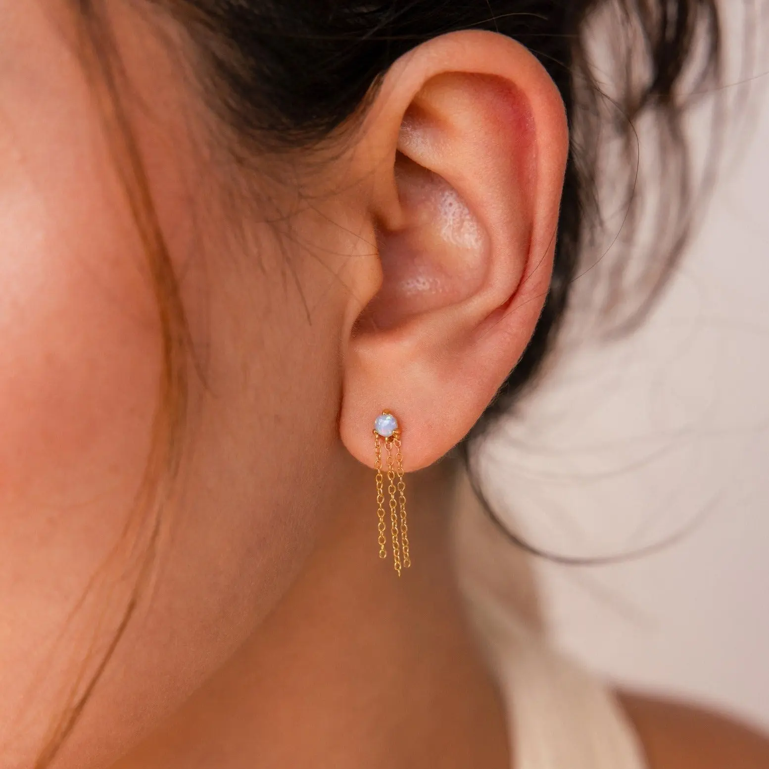 Opal Chain Earrings by Caitlyn Minimalist - Triple Dangling Chain Stud Earrings - Dainty Opal Earrings - Boho Jewelry - Gift for Her