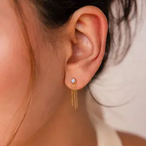 Opal Chain Earrings by Caitlyn Minimalist - Triple Dangling Chain Stud Earrings - Dainty Opal Earrings - Boho Jewelry - Gift for Her