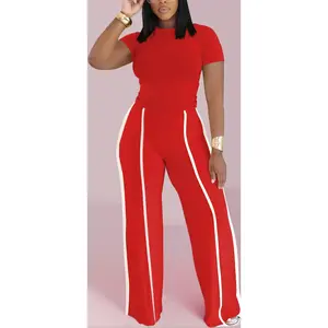 Women's Striped Two-Piece Set: Slim Fit Top & Wide Leg Pants. Matching Tracksuit for a Coordinated Look, Perfect as Loungewear, Casual Wear, or Travel Outfit.
