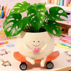 Elf Sitting on Skateboard Planter, Quirky Garden Decor, Durable Resin Flower Pot Decoration, Unique Gardening Accessory, Garden Accessories