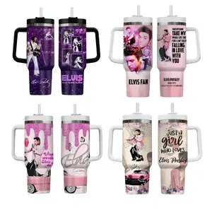 Retro Legends Elvi P Tumbler 20oz 40oz With Handle, Rock And Roll Tumbler, Insulated Cup Fan Drinkware Gift, Gift for fan