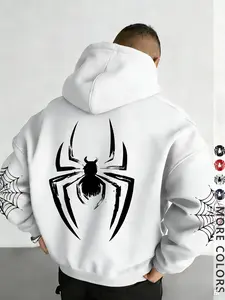 Men's and women's winter hooded sweatshirts featuring spider pattern prints, with cord fasteners, kangaroo pocket designs, Streetwear. Perfect for everyday outings, comfortable fabric, stylish for the streets
