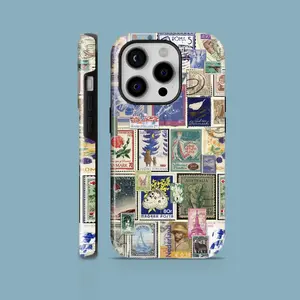 Vintage Postmark Collage Phone Case Postage, Stamp Cover suitable for Samsung Galaxy 23 24 25 5G iPhone 17 ProMax Air 16 plus cases  15 pro max 14, 13, 12 with screen protector| Beautiful phone case| Shockproof protective case| Smart  phone case.