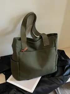 2026 New Versatile Canvas Bag, Solid Color Simple Large Capacity Tote Bag, Multifunctional Portable Bag, Women's College Student Shoulder Bag for School, Casual Commuter Bag