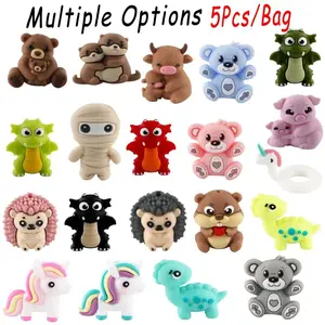 3D Animal Design Bead, 5 Counts Cute Cartoon Animal Bead, Personalized Beads, DIY Bead for Handmade Bead Pen, Keychain, Necklace Bracelet, DIY Mix Beads, Art Charms, DIY With Charms