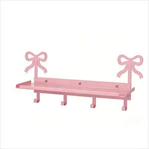 Wall Hooks with Shelf Bow Key Holder, Decorative Metal Coat Clothes Rack, Wall-Mounted Hanging Entryway Shelves, 5 Hooks, Nursery Bedroom Kitchen Decor