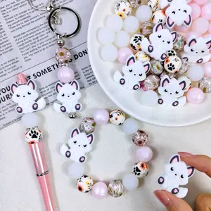 50pcs silicone bead animal fox theme suitable for jewelry decoration beads, earrings, necklaces, bag chains, bead pens, phone chain beads, makeup brushes, keychains, and other DIY kit making accessories, Christmas