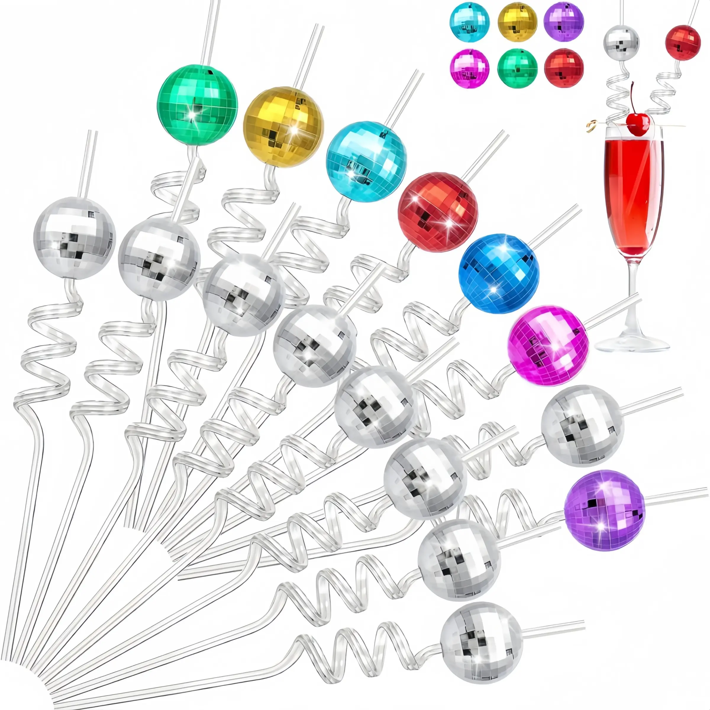 Colorful Disco Ball Straws, Silver Color Mirror Design, Perfect for Parties, Festivals & Events, Ideal Party Favors & Decorations, Drinking Gadgets