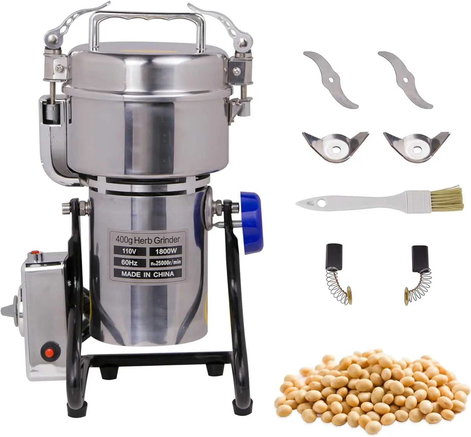 Hakka 1800W Electric Grain Mill Grinder 400g | 25000RPM Stainless Steel Spice & Herb Grinder | 270° Swing Flour Mill for Dry Grains, Corn, Rice, Wheat, Seeds & Coffee Beans Grain Processor