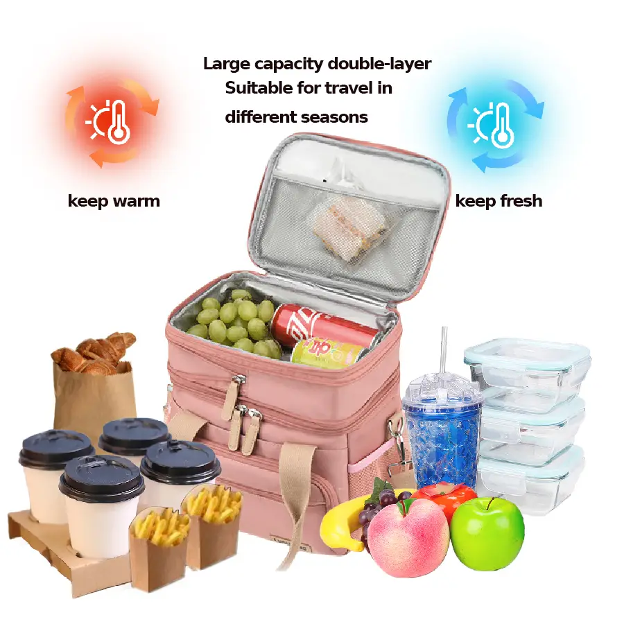 Lunch Bag for Women, Loncheras Para Mujer, Leakproof Insulated Large Lunchbox Dual Compartment Lunch Box Adult For Work Beach Picnic Hiking (15L)