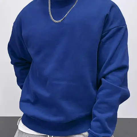 Men's Plain Crew Neck Fitted Pullover Sweatshirt - Minimalist Chic Commuting Running Staple, Comfy Clean Aesthetic Male Casual Ootd Top