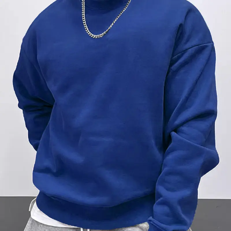 Men's Plain Crew Neck Fitted Pullover Sweatshirt - Minimalist Chic Commuting Running Staple, Comfy Clean Aesthetic Male Casual Ootd Top