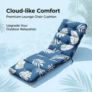 Outdoor Chaise Lounge Chair Cushion 75.1 x 22.8 x 4.7 Inches 100% Waterproof Replacement Cotton Patio Pool Lounge Chair Cushion for Outdoor Furniture with Ties, Blue Leaf