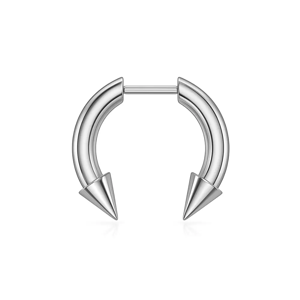 Faux Stretched 8GA Spike Ends Horseshoe Septum Barbell - Stainless Steel