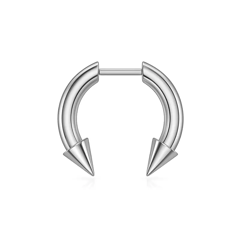 Faux Stretched 8GA Spike Ends Horseshoe Septum Barbell - Stainless Steel