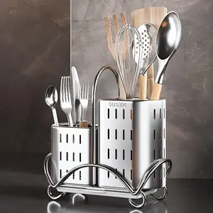 304 Stainless Steel Modern Kitchen Utensil Rack, Space-Saving Multi-Functional Cutlery Organizer, Rust-Resistant Durable Storage Shelf