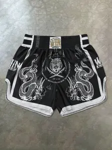 Professional Muay Thai Training Shorts for Men - Dragon & Tiger Graphic MMA Boxing Trunks, Breathable Quick-Dry Athletic Shorts with Wide Waistband for Kickboxing & Gym Workout, Athleisure Casual Shorts