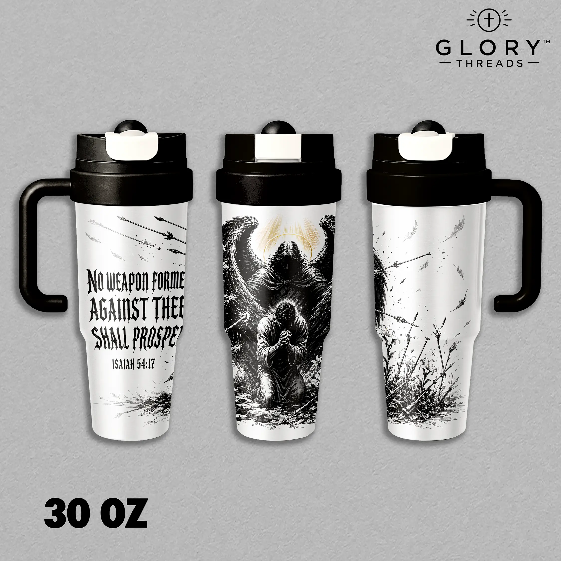 No Weapon Formed Against Thee Shall Prosper Isaiah 54:17 Christian Insulated Tumbler 17oz 24oz 30oz, Vacuum Stainless Steel Travel Mug with Straw Lid, Faith Gift
