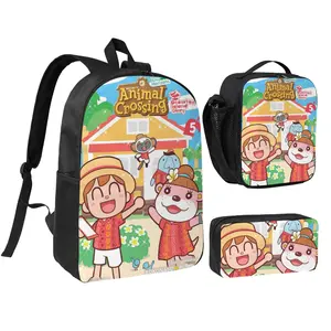 Outdoor Animal Crossing Print Mini Daypack Fashion Sports Animal Crossing Turkey Day Bag Set with Insulated Lunch Container & Pencil Pouch 3pcs Animal Crossing Happy Home Paradise Carry Bags for  Back to School Holiday Gift