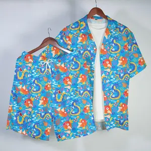 Magikarp Gyarados Ocean Tropical Pattern, Unisex Matching Set, Summer Beach Outfit, Gift Option Men's Short-Sleeve Casual Fabric Hawaiian Shirt, Hawaiian set