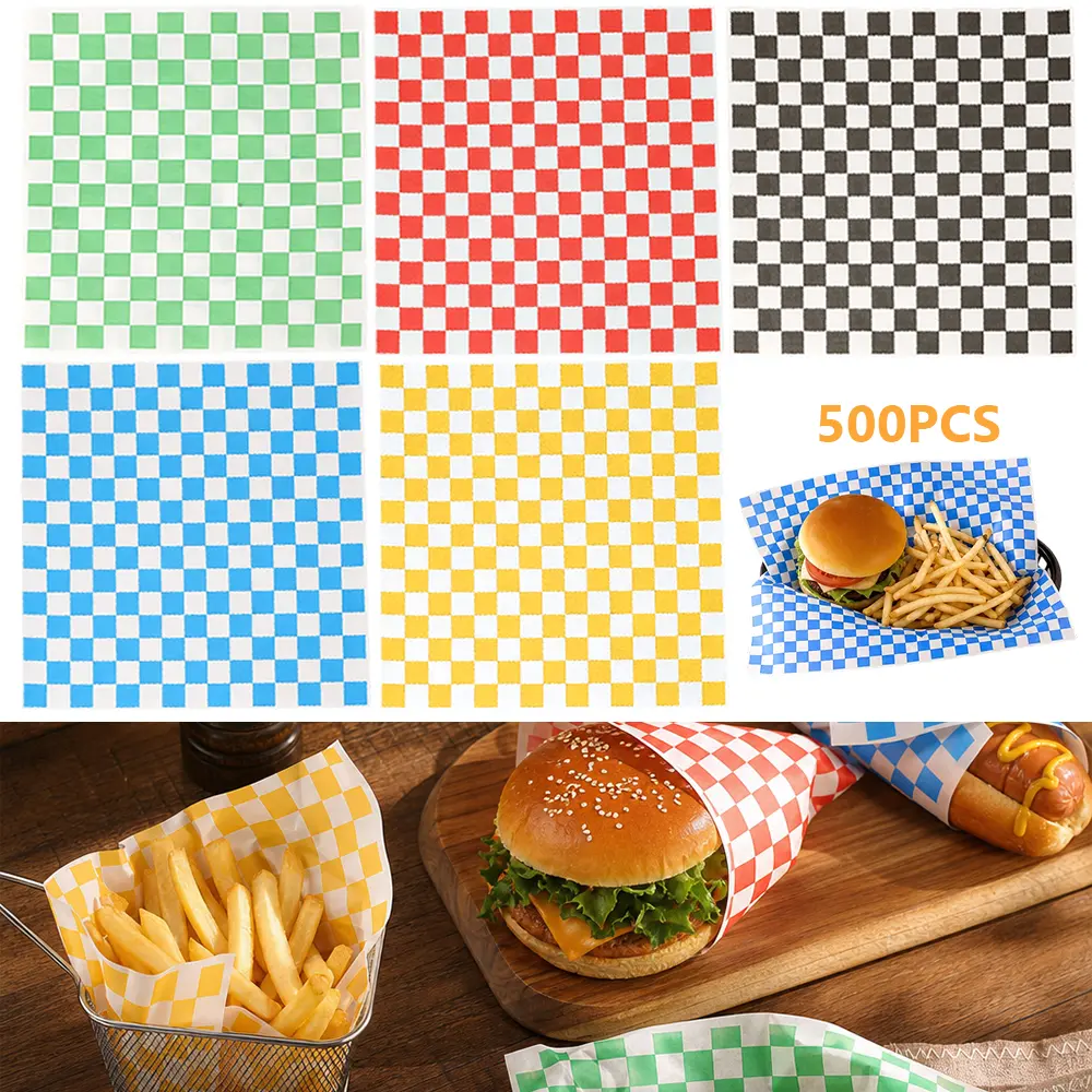 500 Sheets Variety Pack Checkered Dry Waxed Deli Paper Sheets 12x12 inch Paper Sandwich Paper Liners, Food Basket Liners Wax Paper Deli Wrap Wax Paper Sheets for Wrapping Bread and Sandwiches