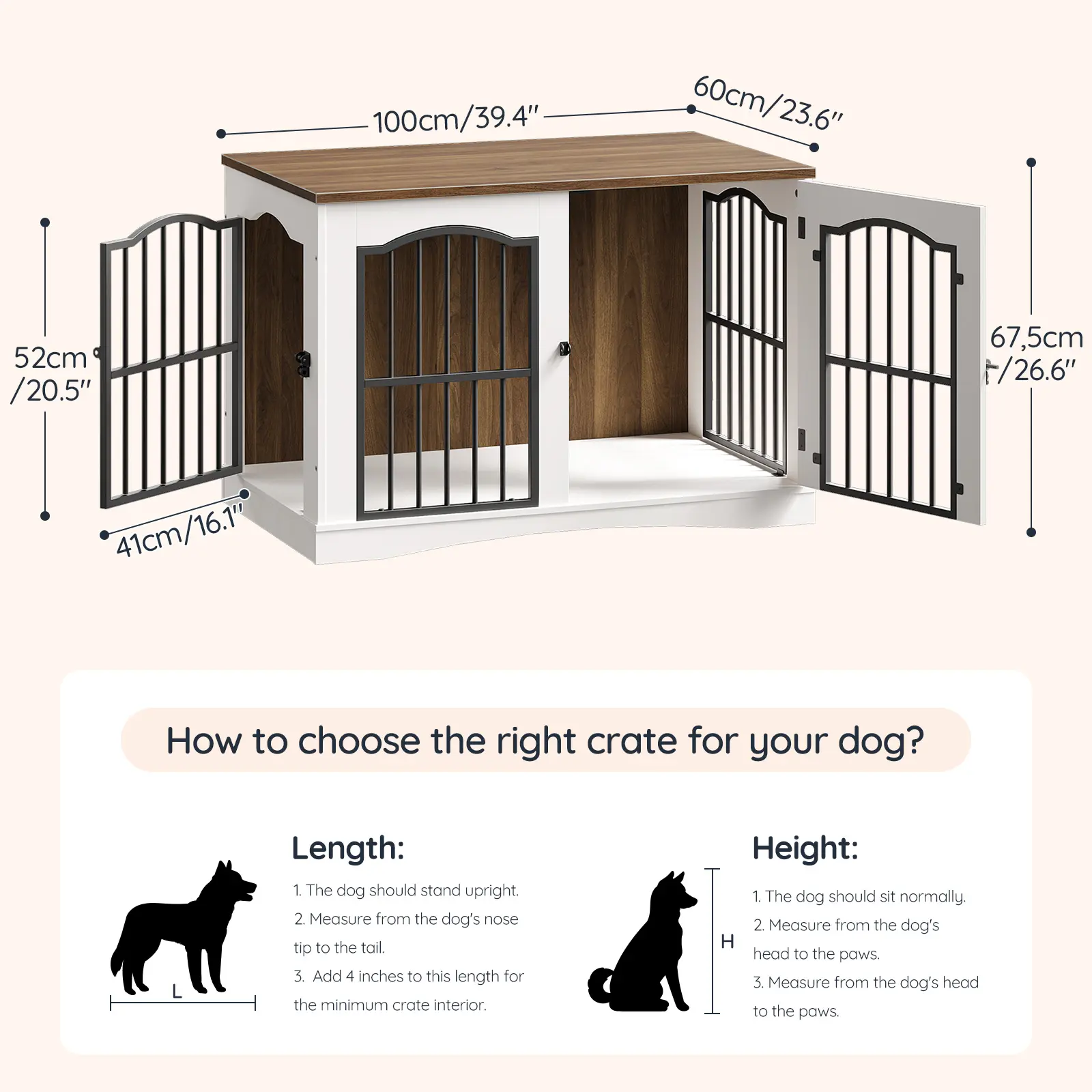 HOOBRO 39.4" Heavy Duty Dog Crate Furniture With Drawers, Wooden Dog Kennel Indoor Side Table For Medium Large Dogs, Walnut Black