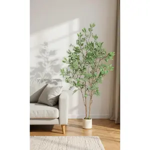 【GARVEE】Artificial Ficus Tree with Realistic Natural Wood Trunk & Lifelike Fruits – Tall Faux Silk Plant, Green Moss, Large Potted Plant for Indoor Home, Living Room, Office, 7ftH