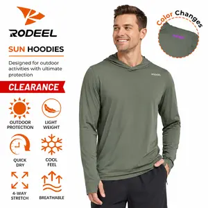 【Clearance】RODEEL 937 Sun Hoodie Shirts Men UPF 50+ UV Protection Long Sleeve Lightweight Quick Dry Moisture Wicking Breathable Cooling Activewear for Outdoor Sport Gym Hiking Camping Fishing Boating Construction Roofing Landscaping Gardening, summervibes