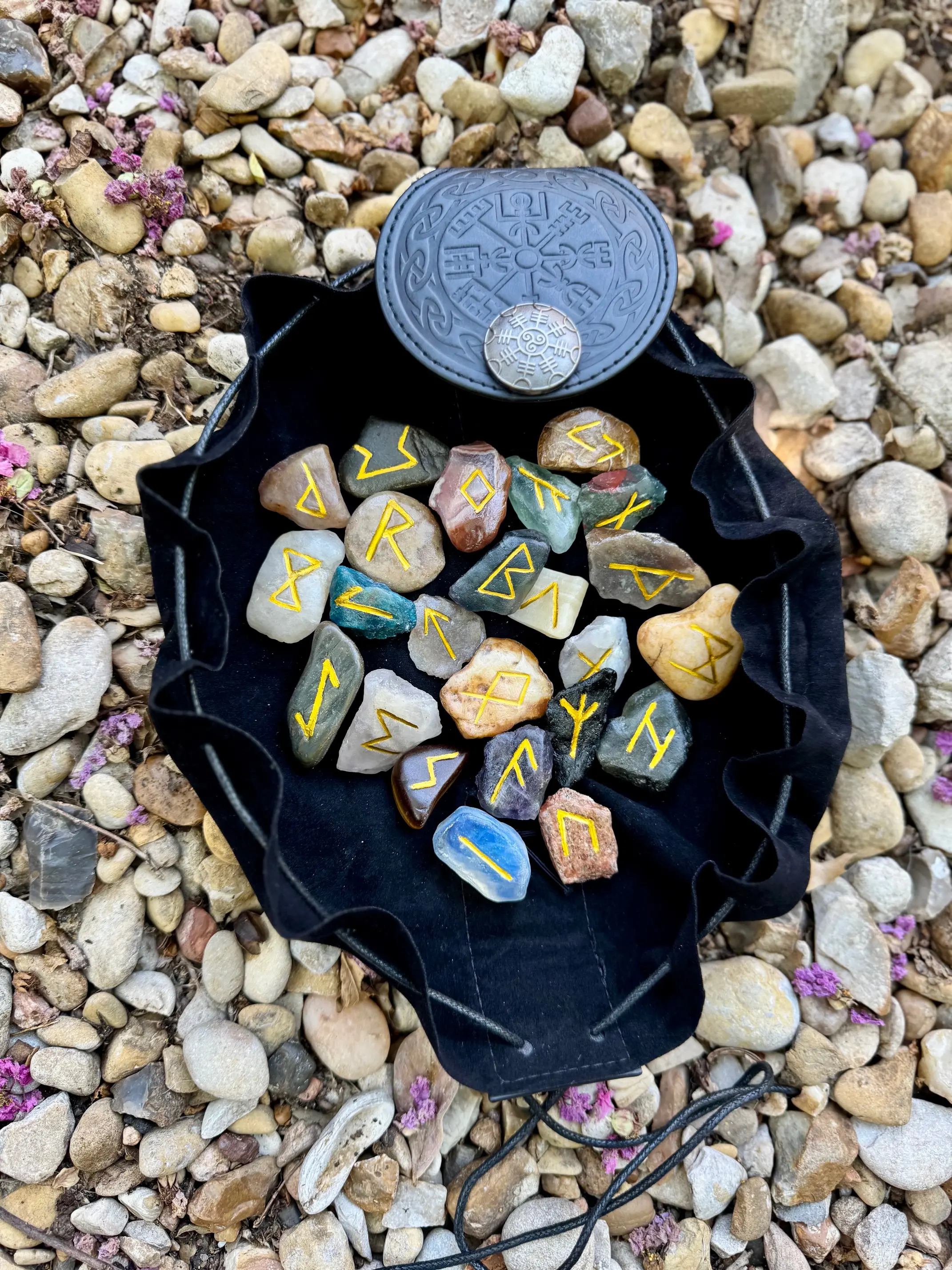 Soul of Seidr Casting Set with Case & Scroll - Includes Colorful Hand-made Rune Stones in Velvet Case with Scroll