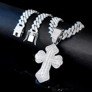 Cross Pendant Cuban Link Chain 2 3 PCS Iced Out Hip Hop Necklace Double Layer Streetwear Jewelry Sparkling Bling Bling for Men Women Daily Party
