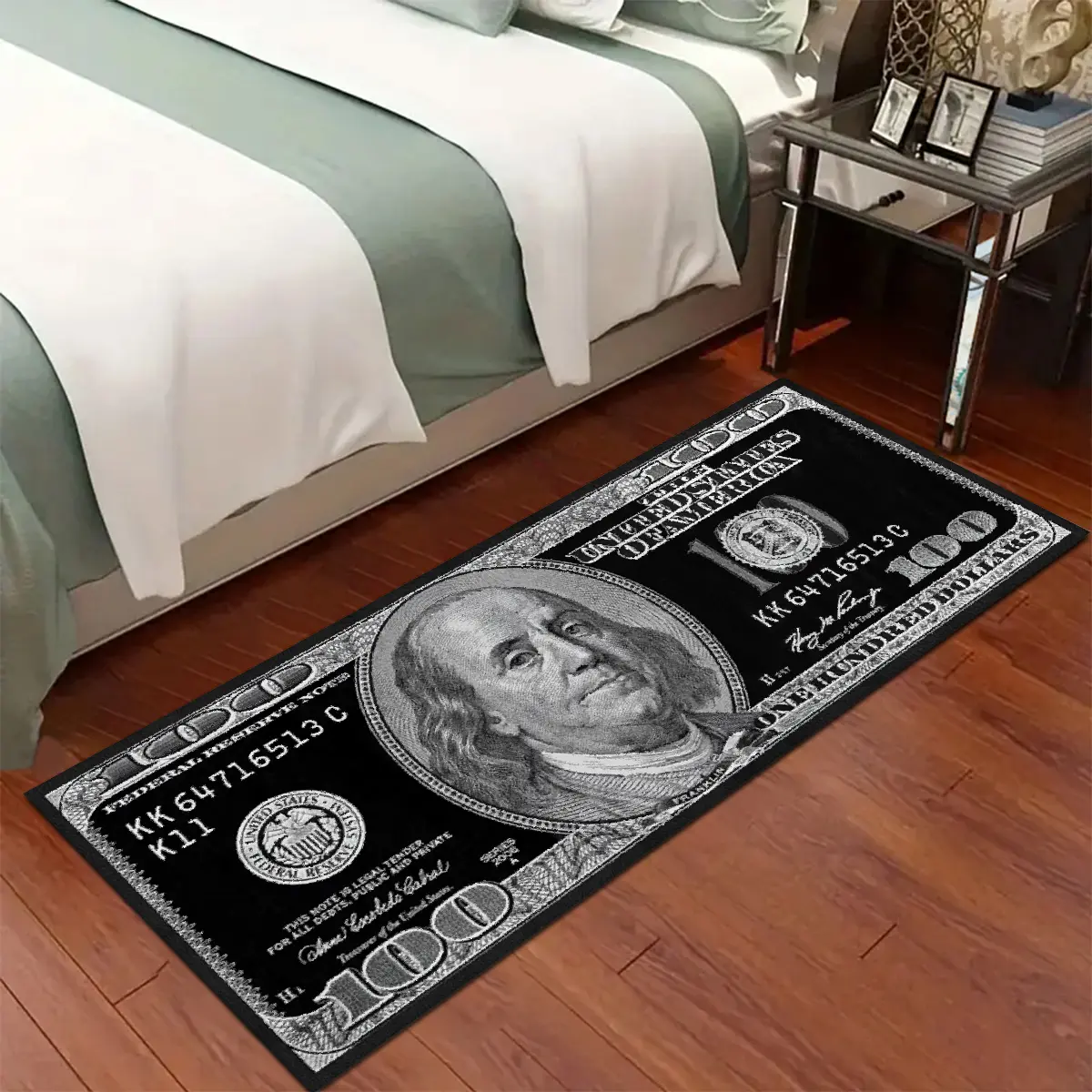 1 piece of dollar rug, home decor rugs, Area Rug, long strip floor mat, dollar pattern printing fashion trend, soft and comfortable, machine washable and non-slip, multifunctional suitable for living room, bedroom, bedside, kitchen, bathroom, laundry room