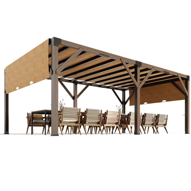 12 Ft x 20 Ft x 7.5 Ft Cedar Pergola Outdoor Wood Pergola with Canopy, Solid Structure Shelter for Deck, Garden, Backyard, and Lawn (Reddish-Brown)
