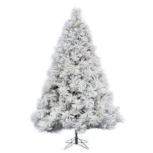Perfect Holiday Pre-Lit Atka Pine Flocked Christmas Tree Multicolor Holiday Décor with Metal Stand 5FT