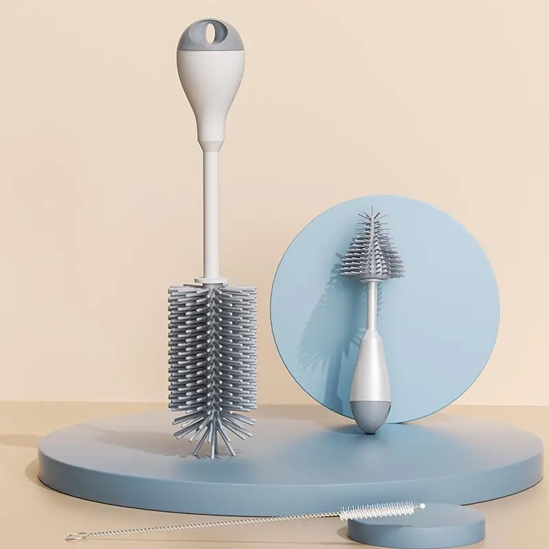 Silicone Milk Feeding Bottle Brush Set, Including Bottle Brush & Pacifier Brush & Straw Brush, 1 Set Vacuum Flask Cleaning Brush, Durable Baby Bottle