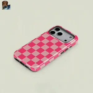 MagSafe iPhone Case 1PC Checkered Pink Pattern Phone Case, Heavy Duty Shockproof 2in1 Protective Cover,phone Case Suitable for Iphone 11/12/13/14/15/16/17 Pro Promax Plus Air Holiday Gift Minimalist Chic Protector Casing