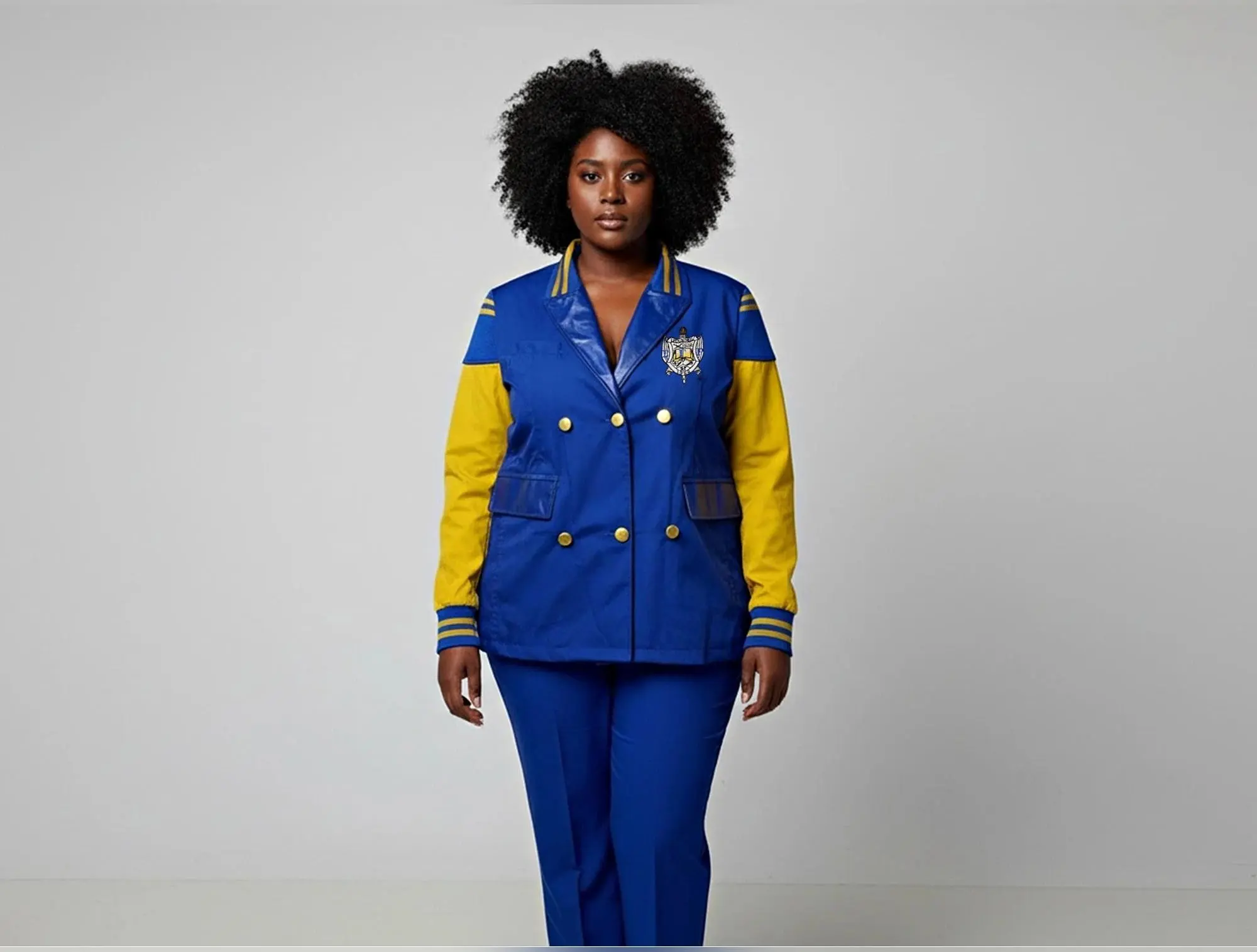 Sigma Gamma Rho Varsity Blazer or Coat - Blue with Gold Collar, Faux Cotton Jacket, Embroidered Design
