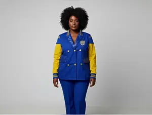 Sigma Gamma Rho Varsity Blazer or Coat - Blue with Gold Collar, Faux Cotton Jacket, Embroidered Design