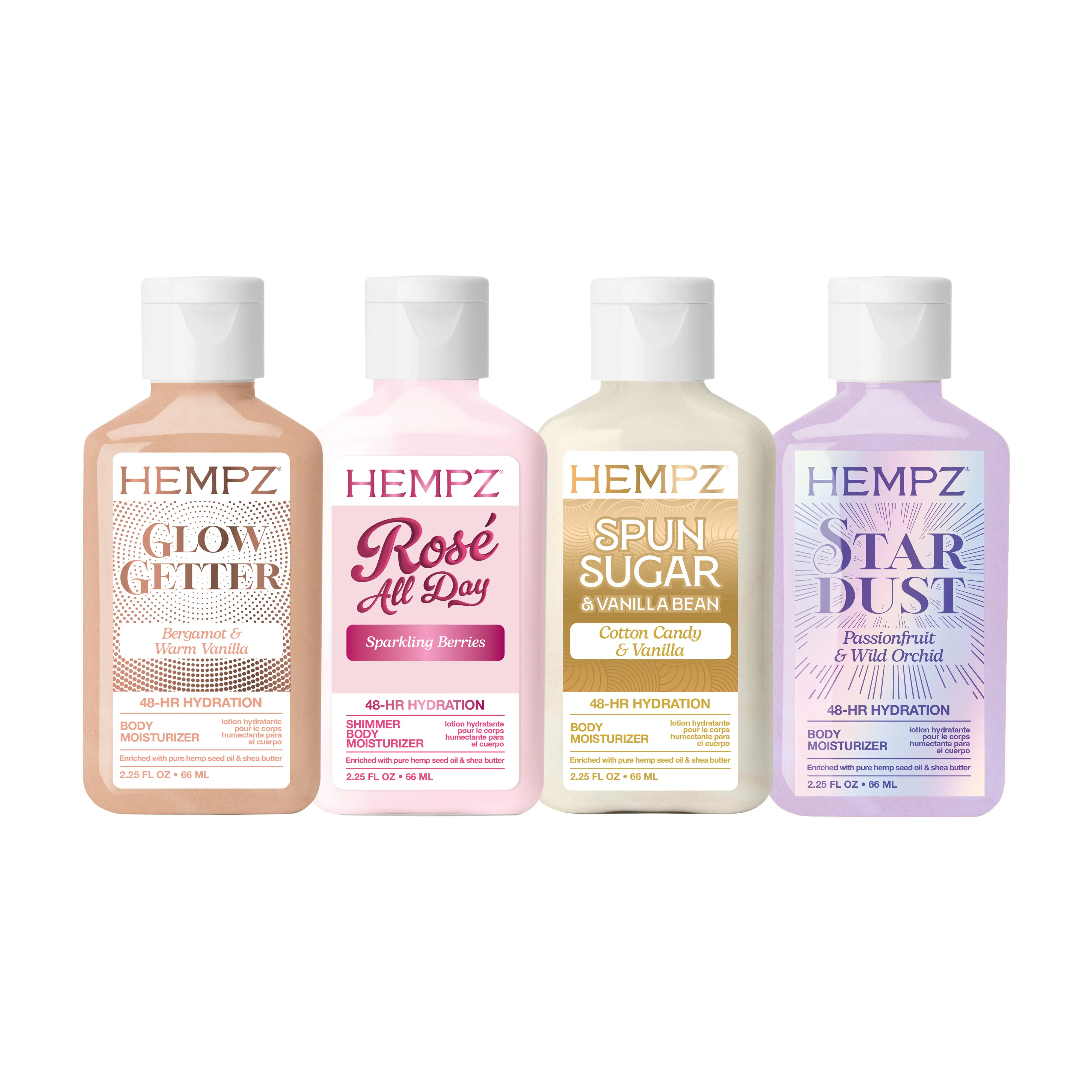 Hempz Exclusive Limited Edition Glow Getter, Rosé All Day, Spun Sugar, & Star Dust Festival Mini Lotion Shimmer Bundle
