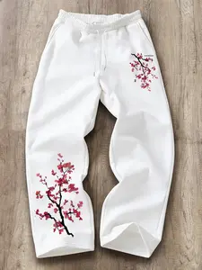 Vintage Y2K Baggy Jeans with Cherry Blossom Graphic Print - Oversized Harajuku Streetwear Wide Leg Denim for Aesthetic Grunge OOTD