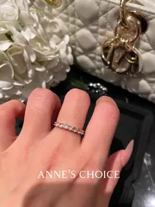 Baby pink - Eternity Lab pink Diamond Ring, Half Pav√© Round ring, diamond band, 5A Gemstone Jewelry, Sterling Silver w/ real gold plating