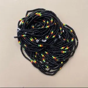 Black and White Tie on Waistbeads with Colorful Accents for Stylish Outfits