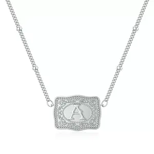 XINCY Vintage Silver Western Initial Necklace & Bracelet Set, Adjustable Cowboy Style Alphabet Pendant Jewelry, Personalized Gift for Women