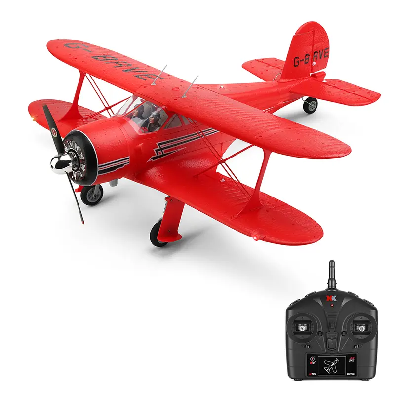 XK A300-Beech D17S Biplane RTF Fixed Wing Model Airplane - 2.4G RC Airplanes, 3D Stunt Mode, 6G System, High-Capacity Rechargeable RC Plane, Light-Up Stunts, 1806 Strong Magnetic Brushless Motor, Beginner-Friendly, for 8-10 Years, 150m Flying Range