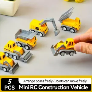 5Pcs Mini Engineering Vehicle Toy Set🚧 Plastic Excavator Crane Truck Models with Storage Bag, Random Color, Party Christmas Filler Gift Retro Front Loader Metal Toy Truck