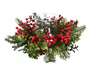 14" Waterproof Berry Boxwood Glass Candleholderby Valerie