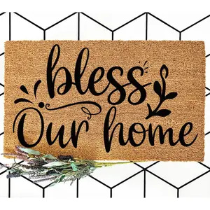 Doormat Bless Our Home Welcome Mat Minimalist Outside Birthday Gift New Homeowner Rug Front Door Unique Gift Gifts For Her Homeowner